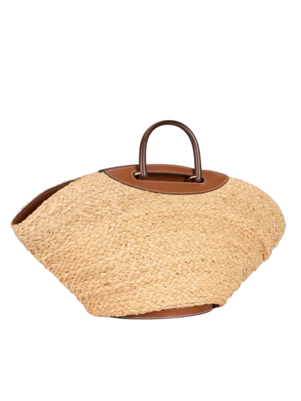 NWT Cult Gaia Wanda Tote Natural Straw Brown Leather Long Strap Beach Elegant - Picture 9 of 15